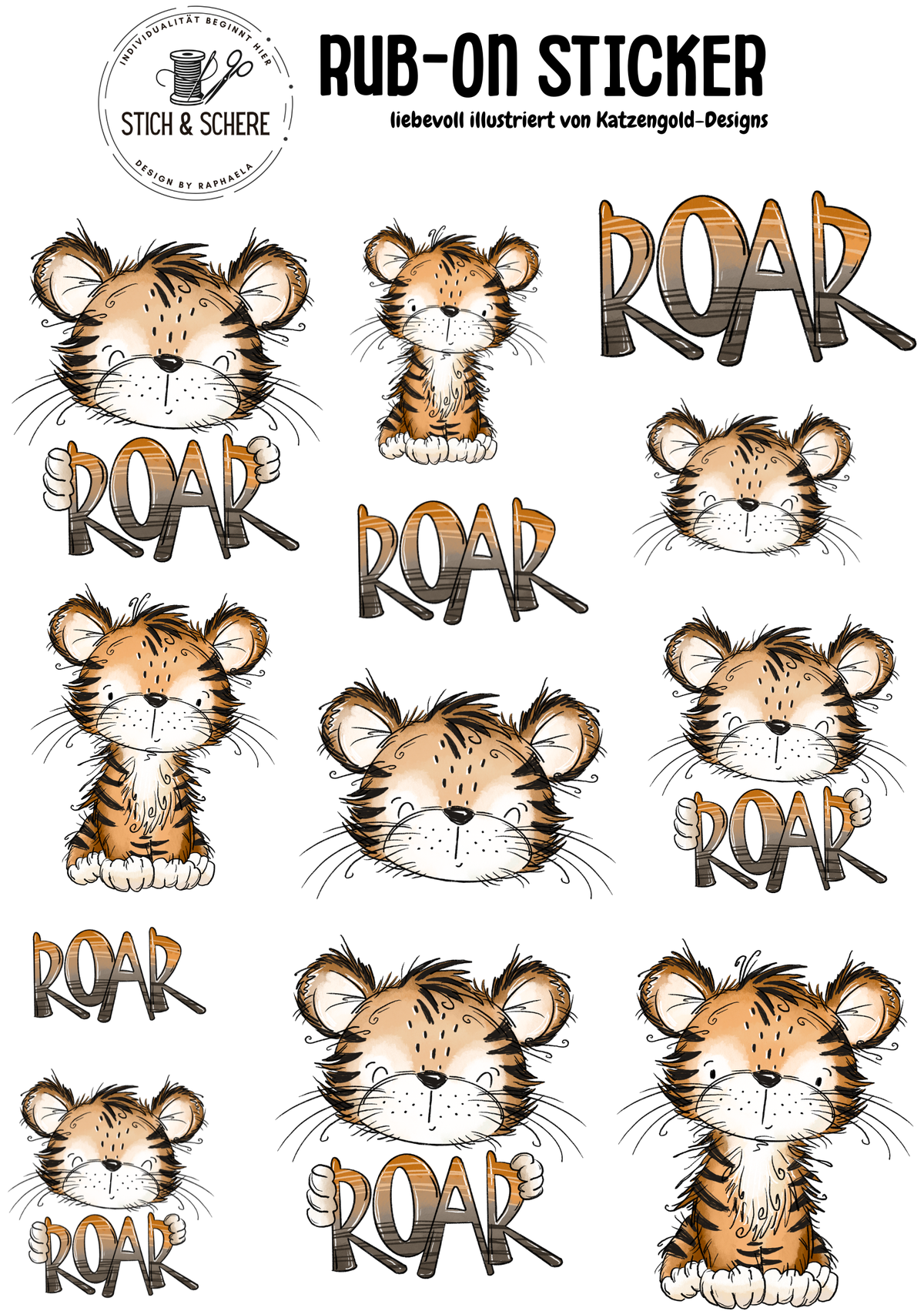 Rub-On Sticker | Tigerfreund – liebevoll illustriert von Katzengold-Designs