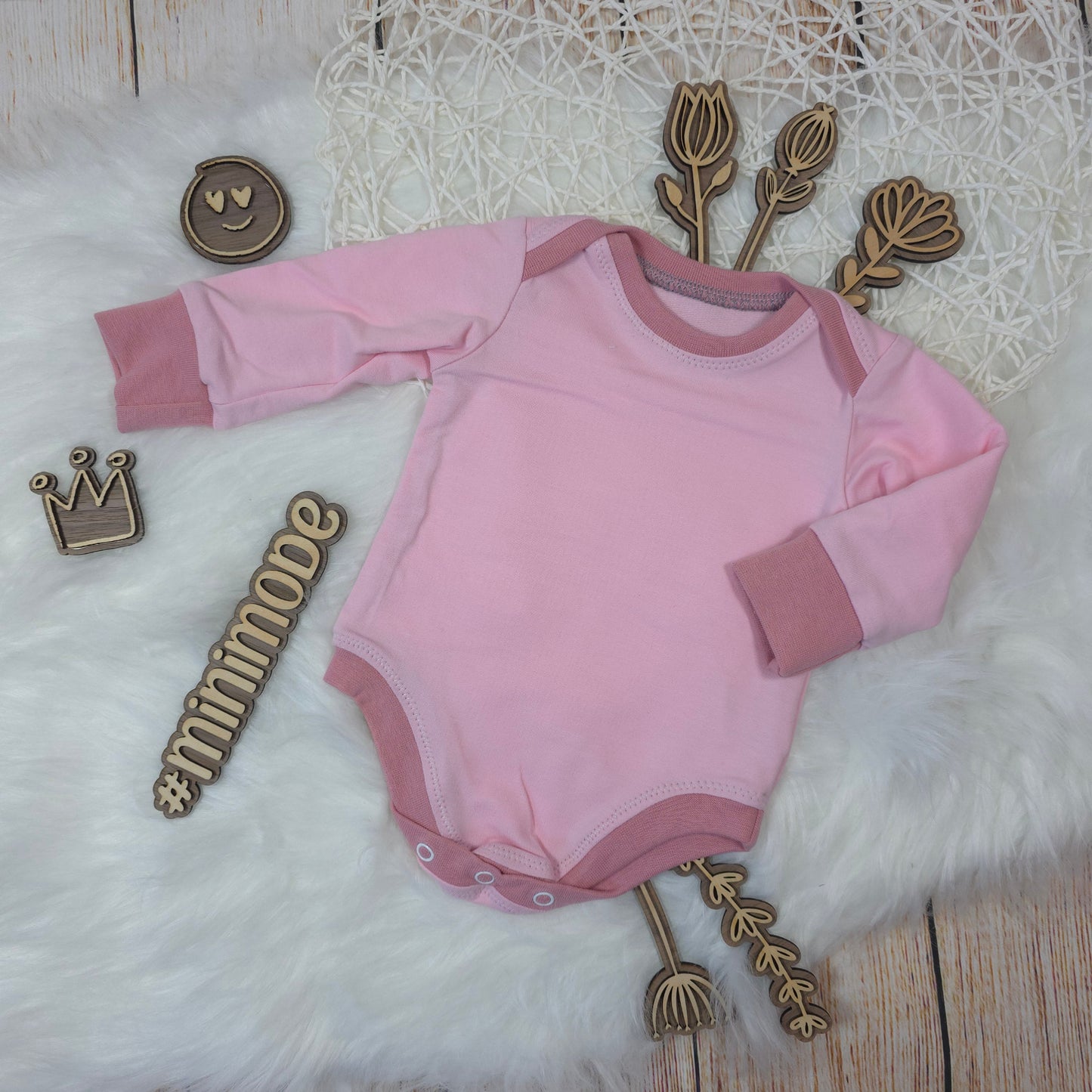 Baby Body rosa Wintersweat GröĂe 50/56 handgemacht warm Baby Kleidung