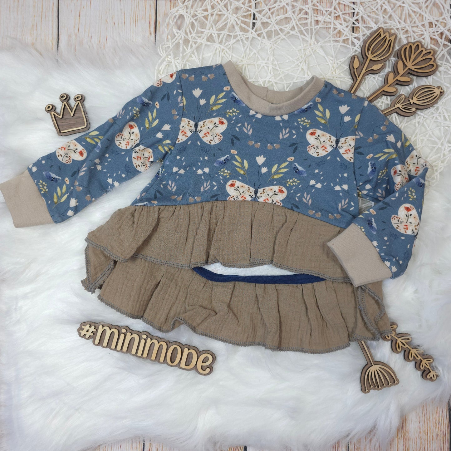 Baby Cropped Hoodie Größe 68 French Terry Musselin Rüschen handgemacht