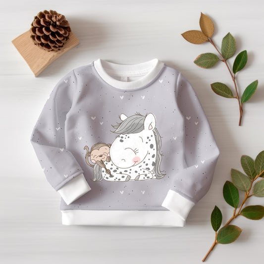 Hochwertiges Stoffpanel „Little Friends“ mit niedlichen Tieren – ideal für Baby- und Kindermode.