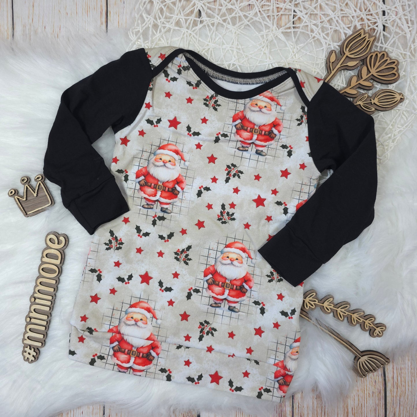 Baby Longshirt GröĂe 74 Weihnachtsmann French Terry langarm handgemacht