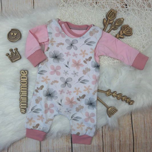 Baby Strampler Blumen Ripp Jersey Größe 50/56 handgemacht mit Bündchen