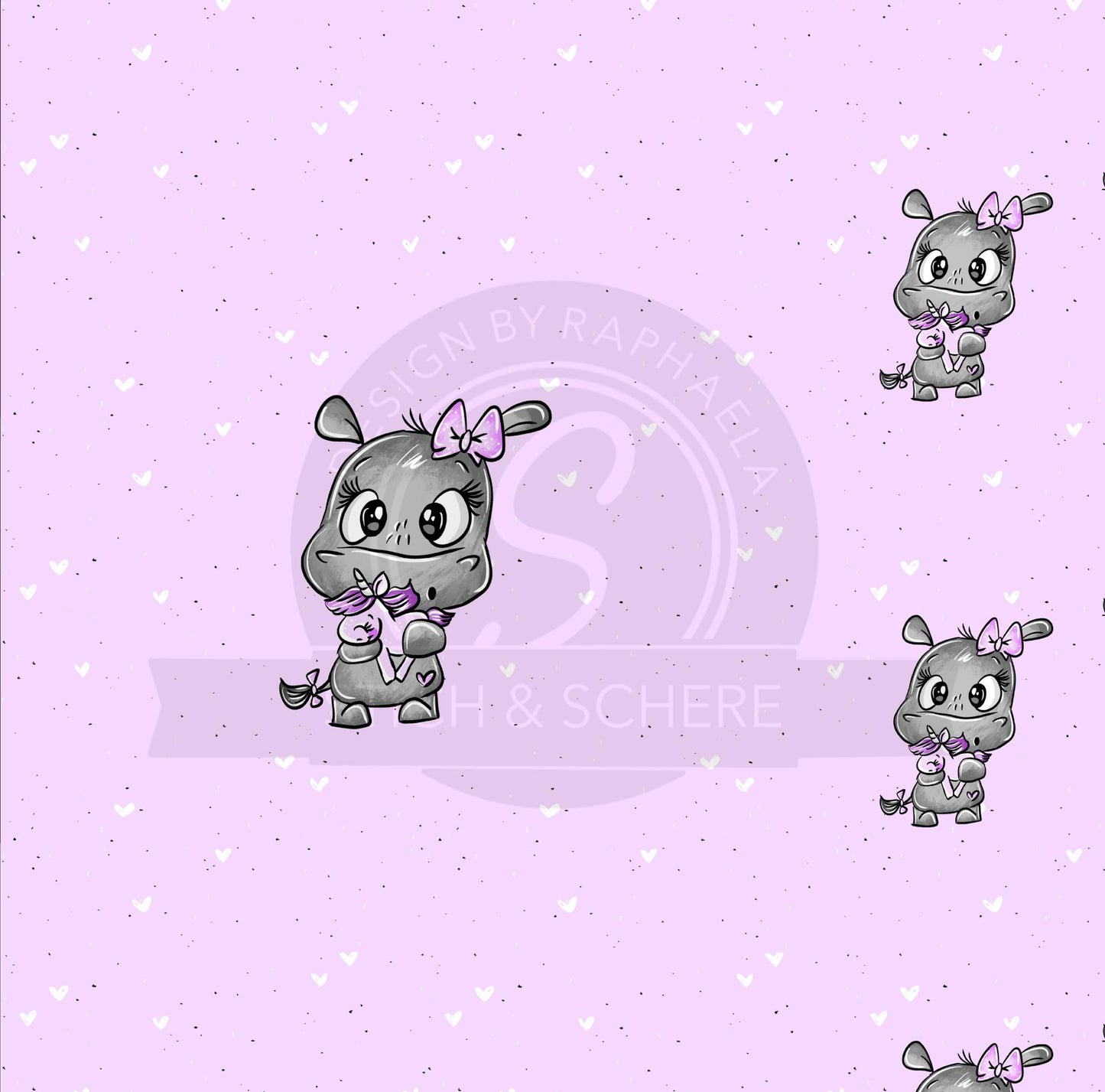 Zauberhaftes Stoffdesign mit Nilpferd & Einhorn – Hochwertige Meterware.