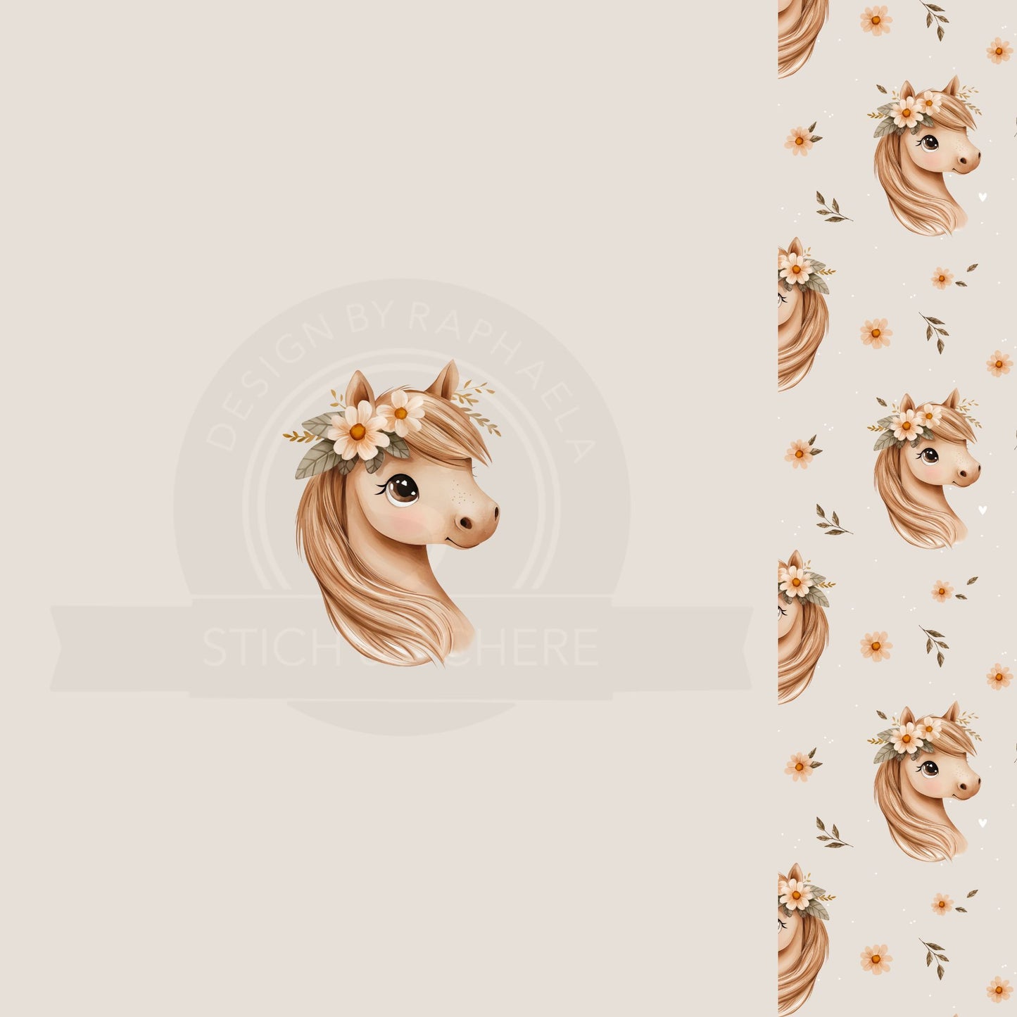 Blumenpferd Kinderstoff perfekt für selbstgenähte Pullover, Kleider und Hoodies.