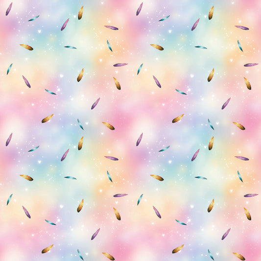 Kombistoff "Boho Pferd" mit sanftem Farbverlauf und Federn – Jersey & French Terry Meterware.