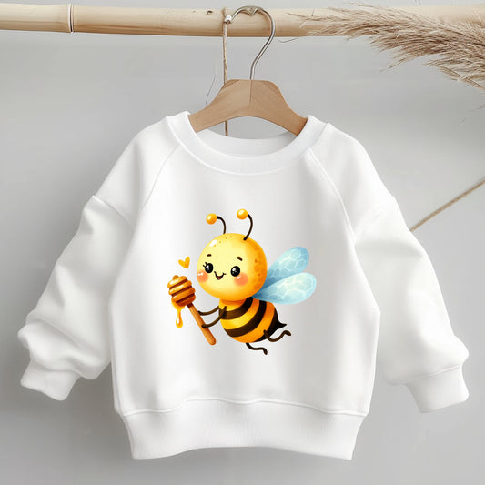 inderpullover mit süßem Bügelbild „Bee Happy“ – Biene mit Honigstab.
