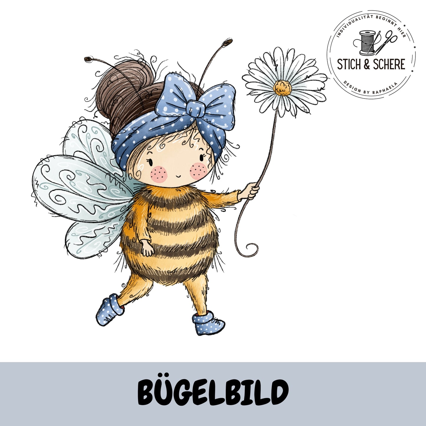 Katzengold-Designs Bügelbild Bienenmädchen mit Blume
