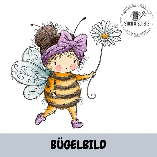 BienenmĂ€dchen mit Blume DTF BĂŒgelbild 10 oder 15 cm