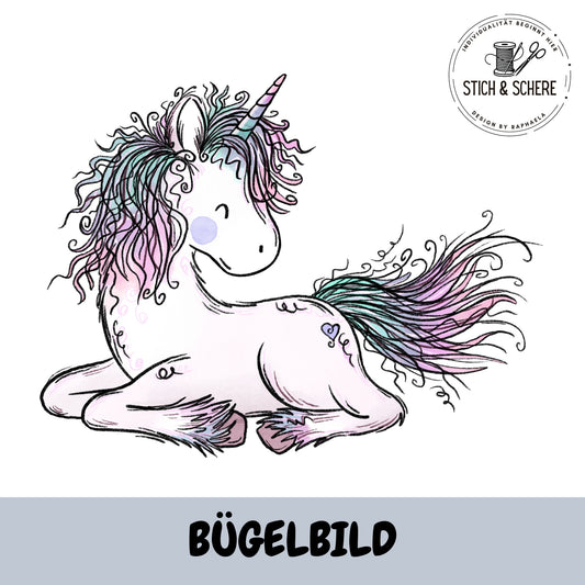 BĂŒgelbild Einhornzeit liegendes Einhorn von Katzengold-Designs in 10 oder 15 cm