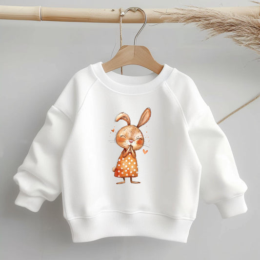 Bügelbild „Häschen“ – Süßer Hase mit gepunktetem Kleid für Baby- & Kinderkleidung.