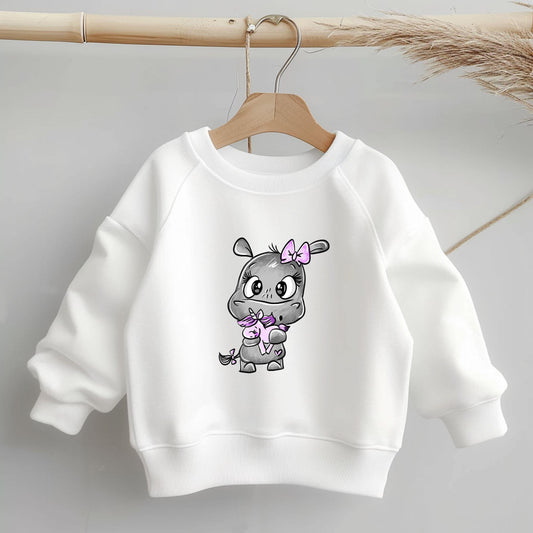 Bügelbild „Kleines Nilpferd“ – Süßes Hippo mit Einhorn für Kinderkleidung.