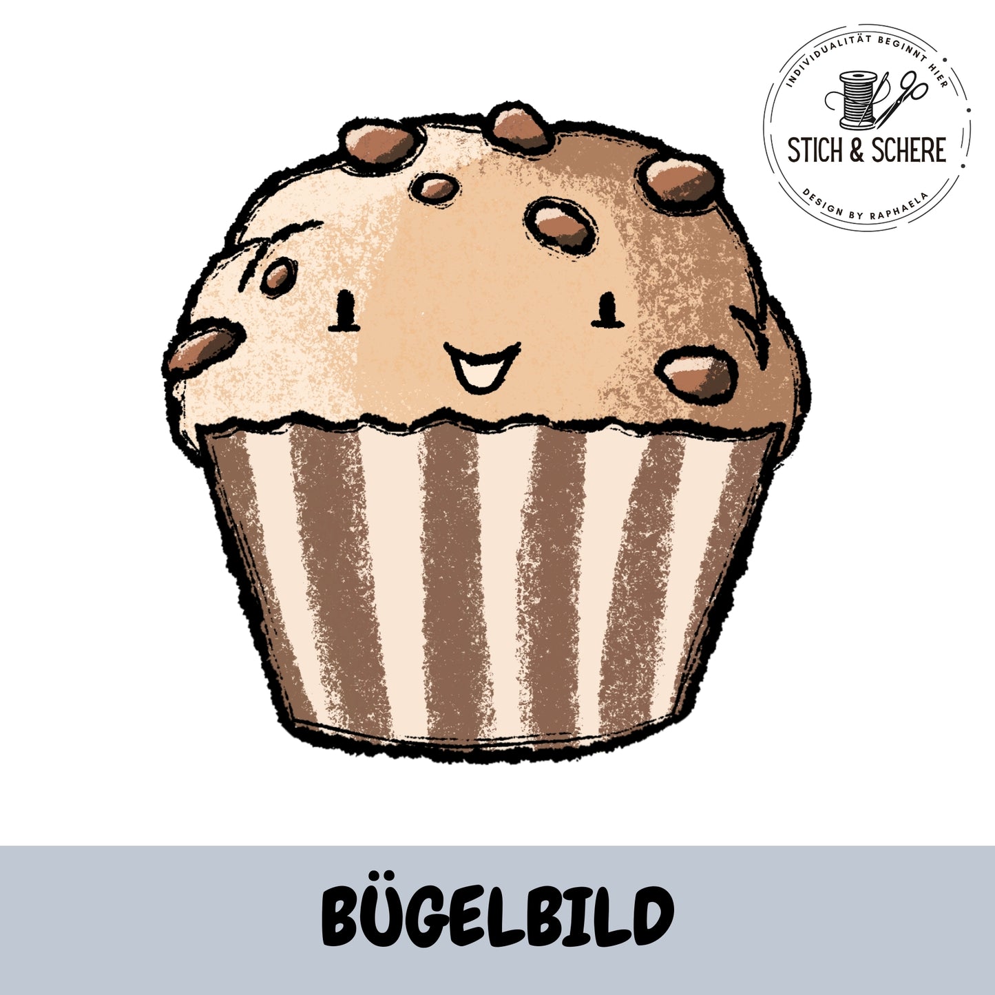 Bügelbild Muffin mit Schokostückchen von Katzengold-Designs in 10 oder 15 cm