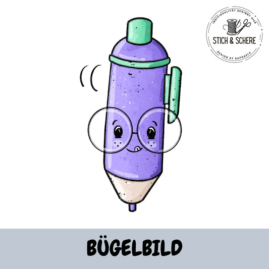 Lila Marker mit Brille â BĂŒgelbild Schreibzeug Katzengold-Designs