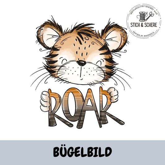 BĂŒgelbild Tigerfreund von Katzengold-Designs â Tiger hĂ€lt Schriftzug ROAR