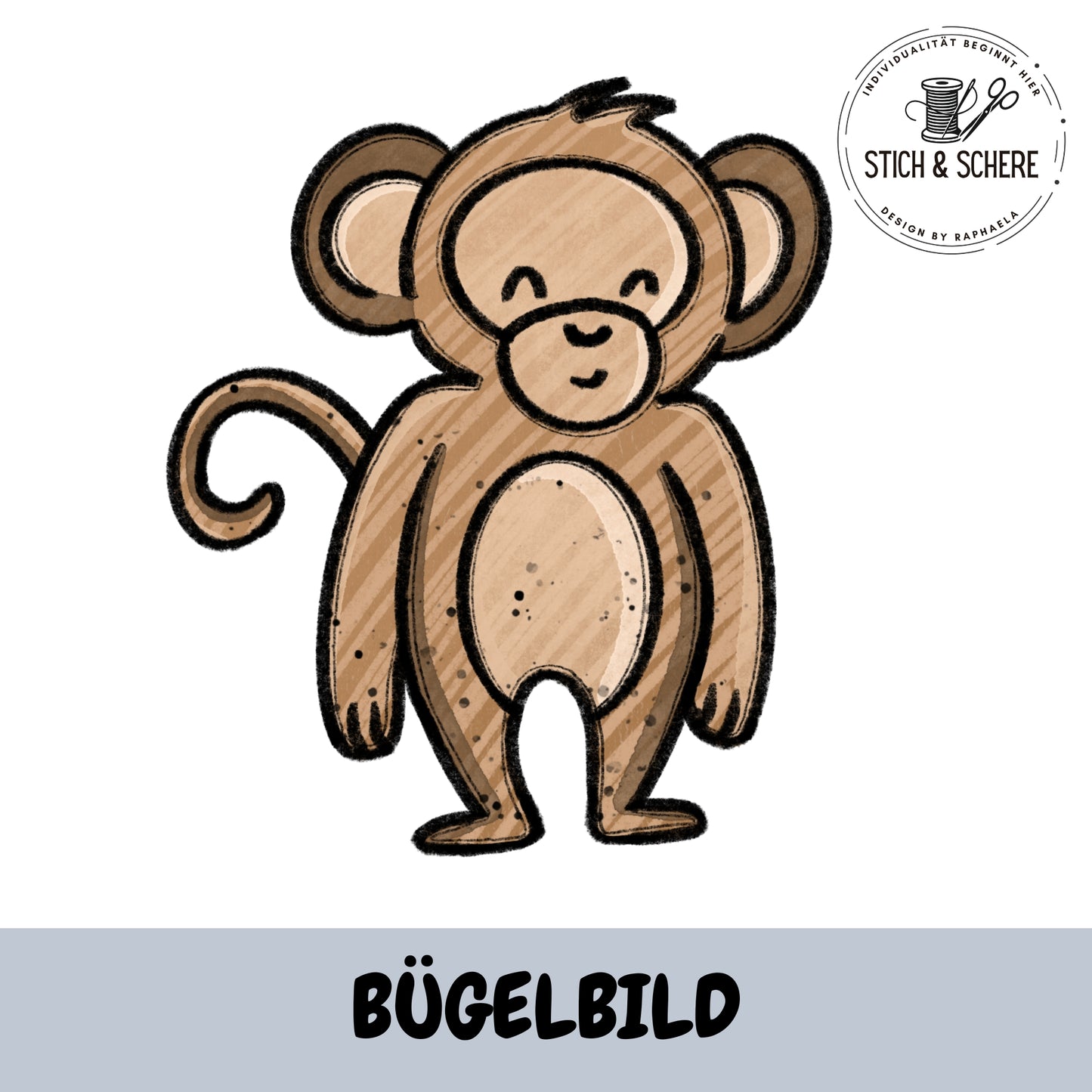 Bügelbild Wildtopia Affe – süßer Affe als DTF Transfer passend zum Wildtopia Stoffdesign von Katzengold-Designs.