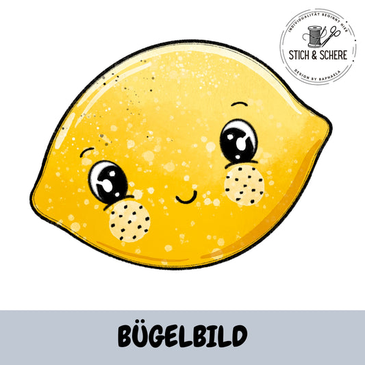 Zitrönchen als Zitronenscheibe mit Gesicht â BĂŒgelbild von Katzengold-Designs