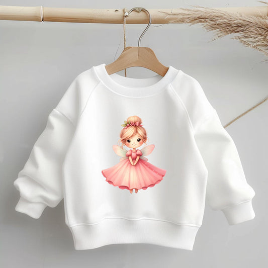 Bügelbild „Kleine Fee“ mit zauberhaftem Feenmotiv auf weißem Kinderpullover.