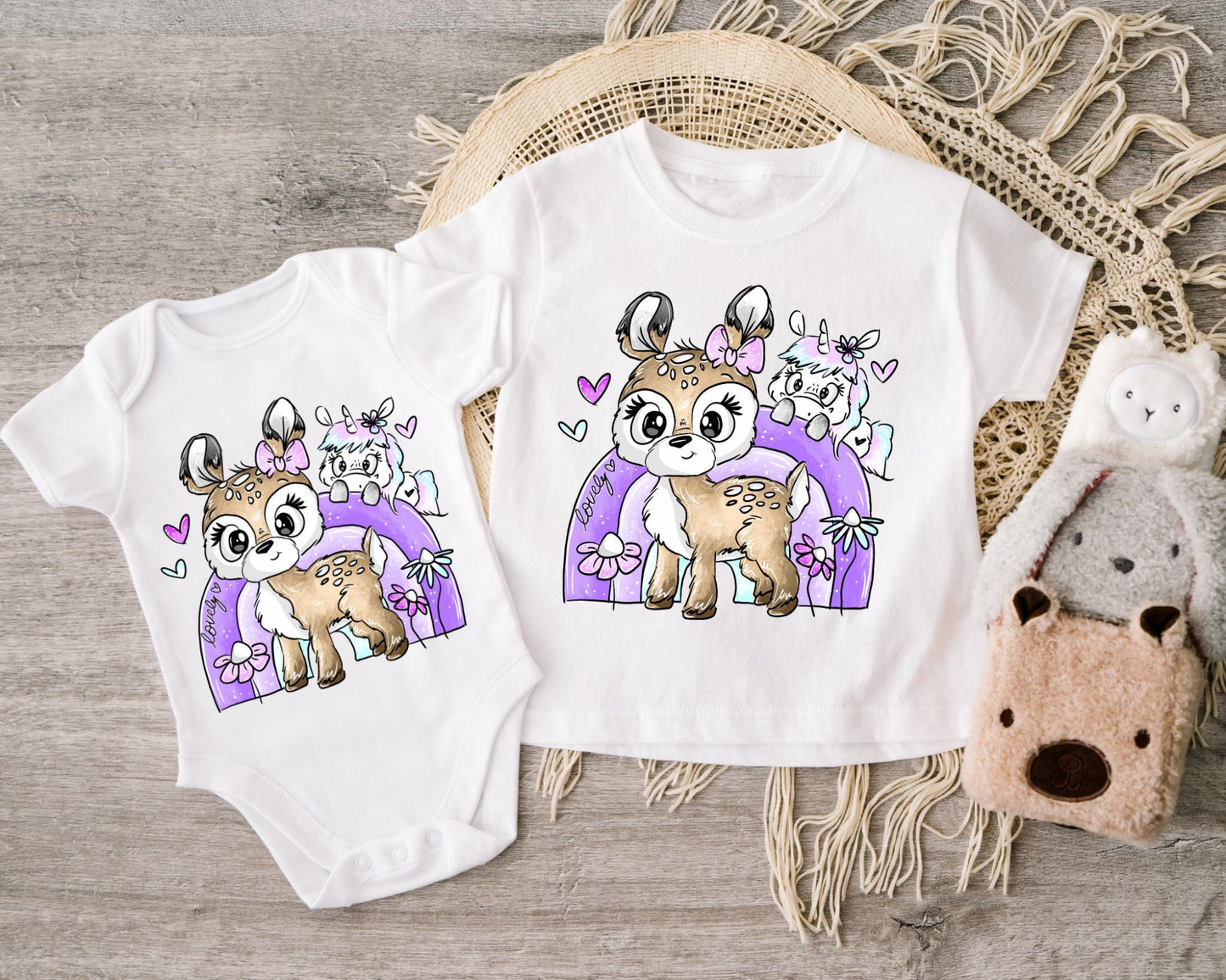 DIY-Bügelmotiv mit Reh & Einhorn – Perfekt für Handmade & Stoffveredelung.