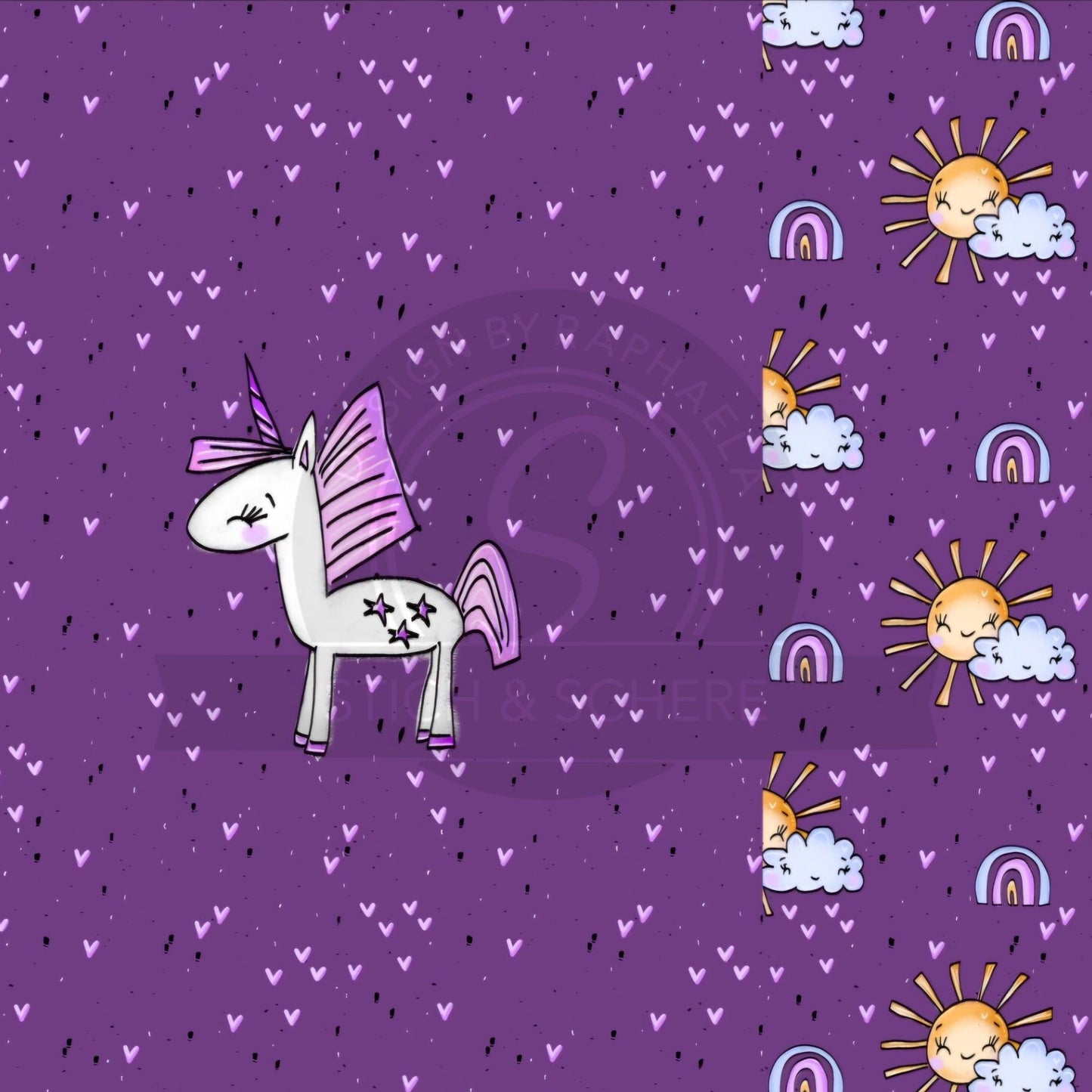 Fröhliches Einhorn-Panel mit Sonne – Perfekt für DIY-Shirts und Hoodies.