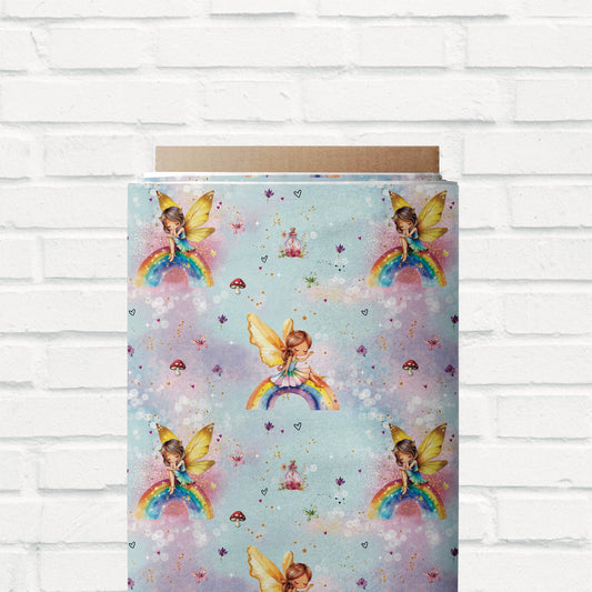 French Terry Stoff "Zauberfee Blau" – perfekte Meterware für märchenhafte Kinderkleidung.