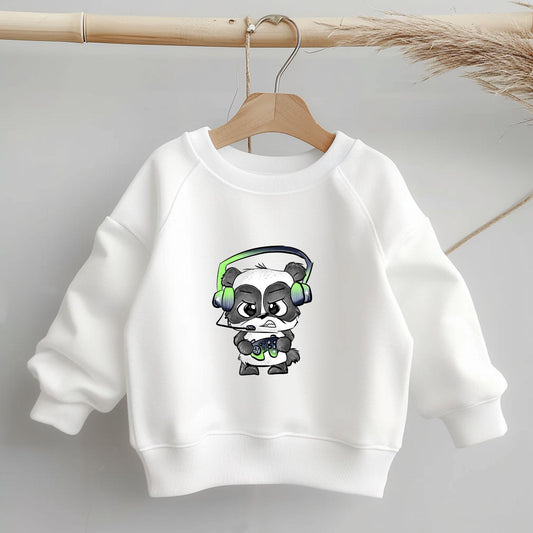 Niedlicher Gaming-Panda als Bügelbild für individuelle DIY-Kleidung.