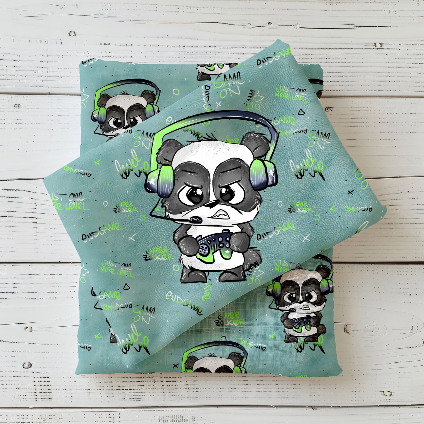 Gamepanda Stoffpanel mit Musterstoff – Gaming-Panda auf hochwertigem Jersey & French Terry.