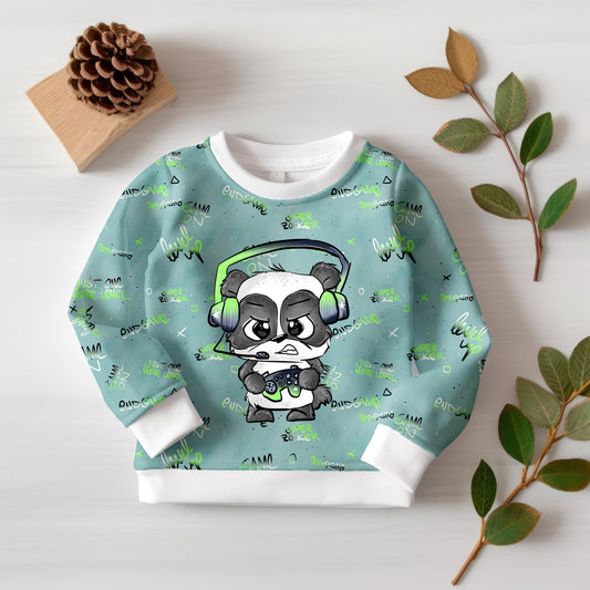 Gaming-Stoff „Gamepanda“ mit coolem Design, Kombistoff und Gaming-typischen Sprüchen für Kinderkleidung: