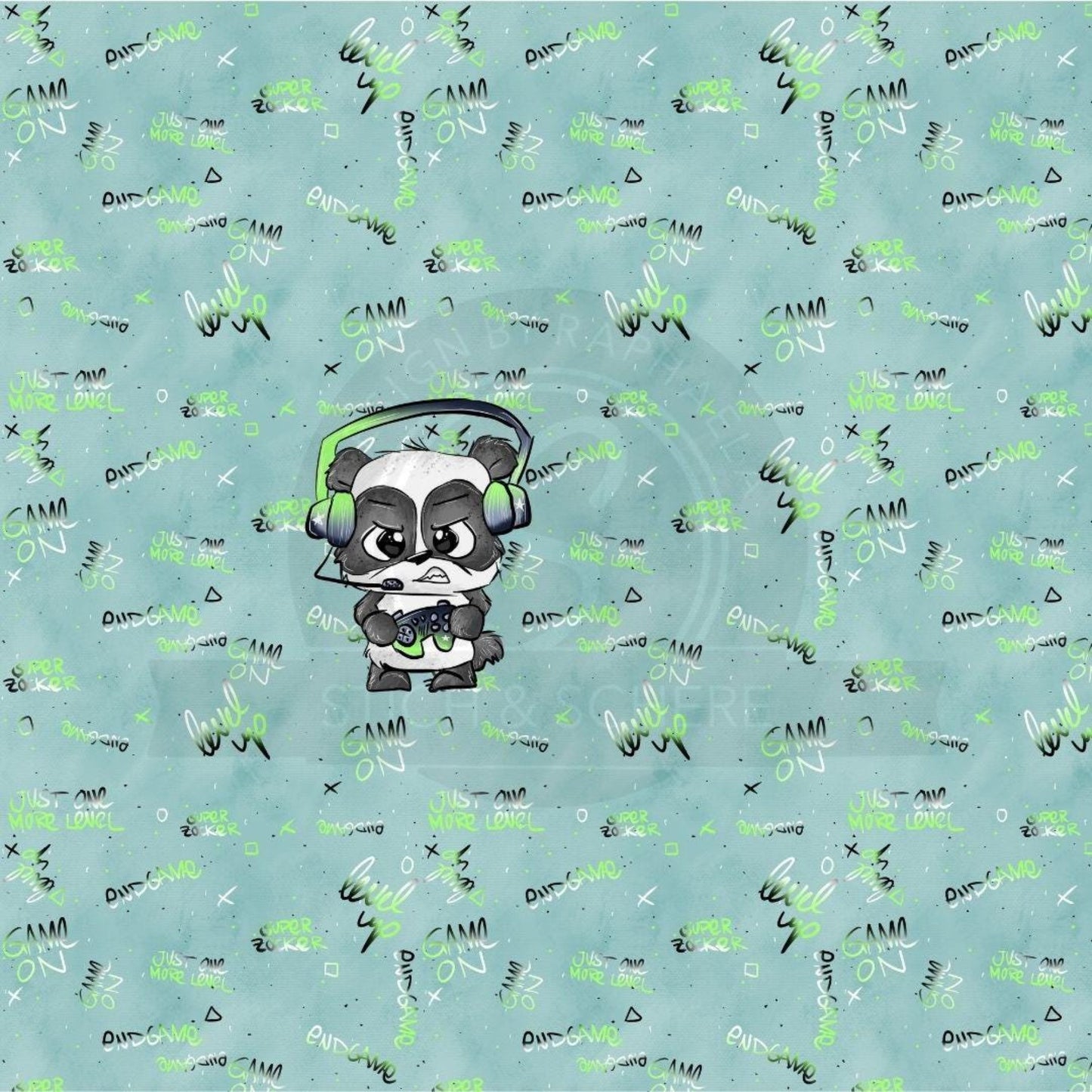 Hochwertiger Meterware-Stoff mit Panda-Motiv, Headset & Konsole – Perfekt für Hoodies, Shirts & Accessoires.