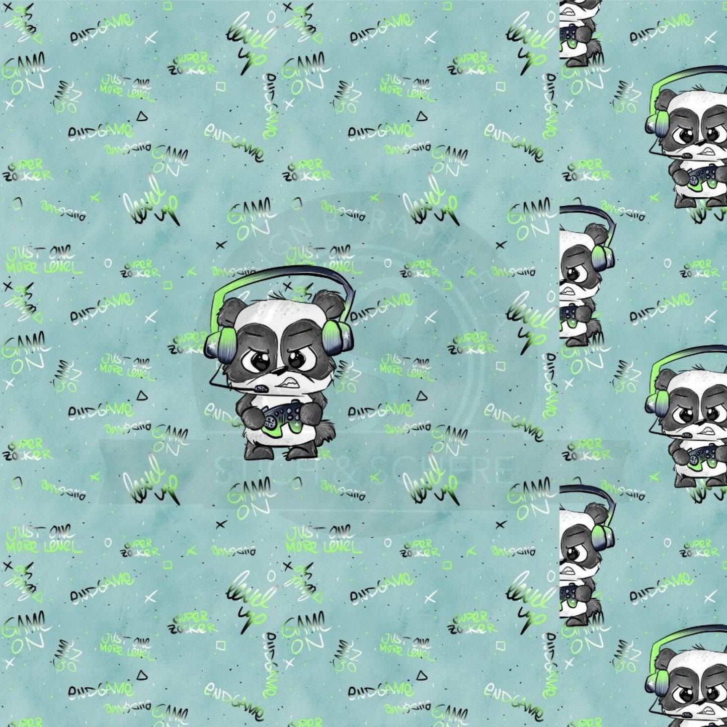 Hochwertiger Meterware-Stoff mit Panda, Headset & Controller – Perfekt für Gamer-Outfits.