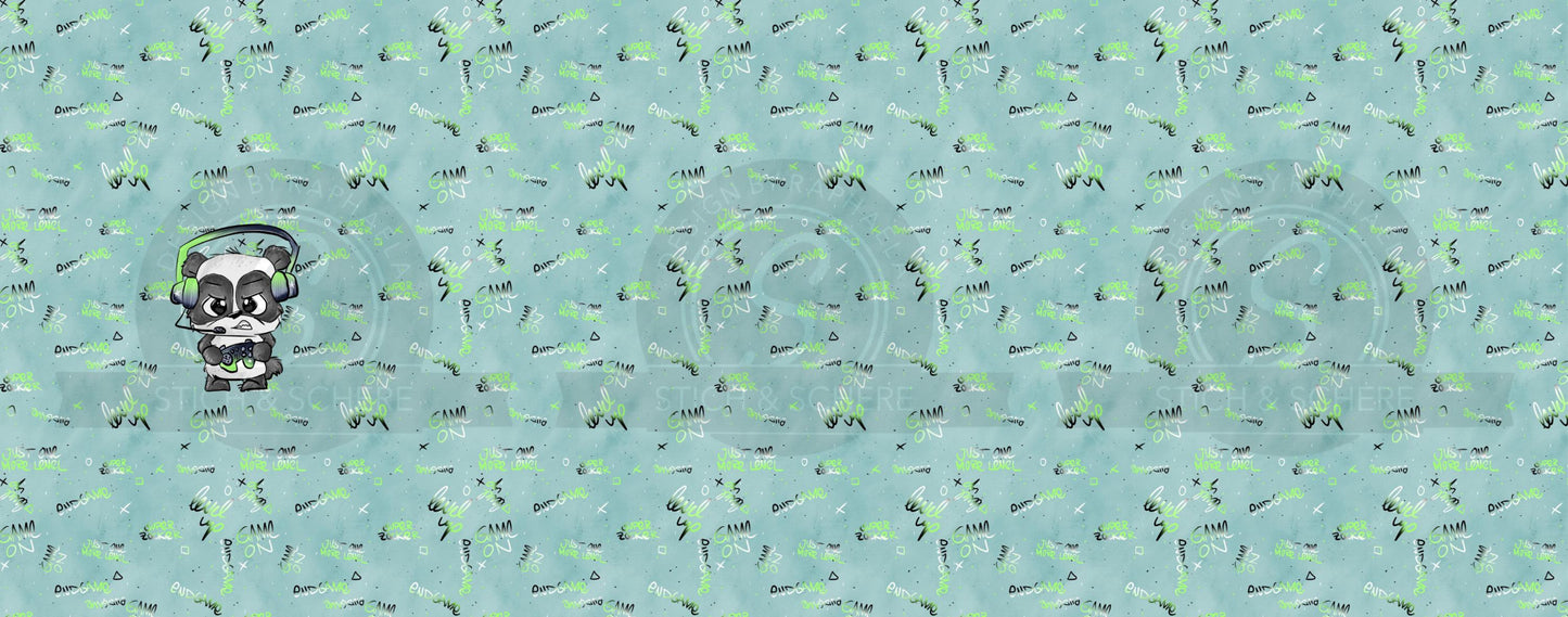 Stoffpanel „Gamepanda“ mit passendem Kombistoff in Blau & Grün – Perfekt für stylische Kinderkleidung.