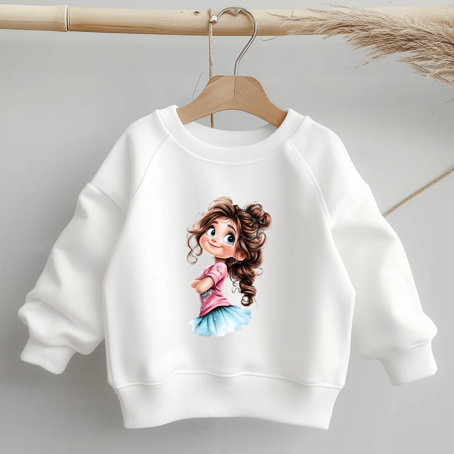 Glitzer-Bügelbild Limited Edition auf weißem Kinderpullover – stylisches Design für Baby & Kinder.