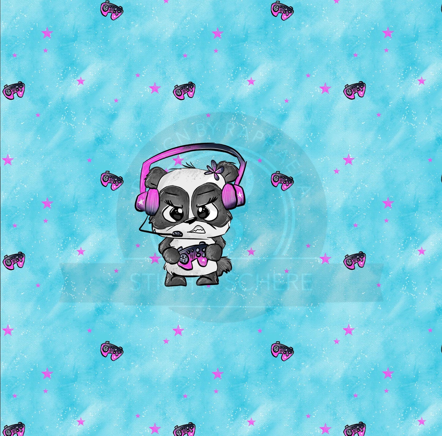 Meterware mit „Zockerpandi“ Gaming-Panda + Kombistoff – Ideal für Baby- & Kinderkleidung.