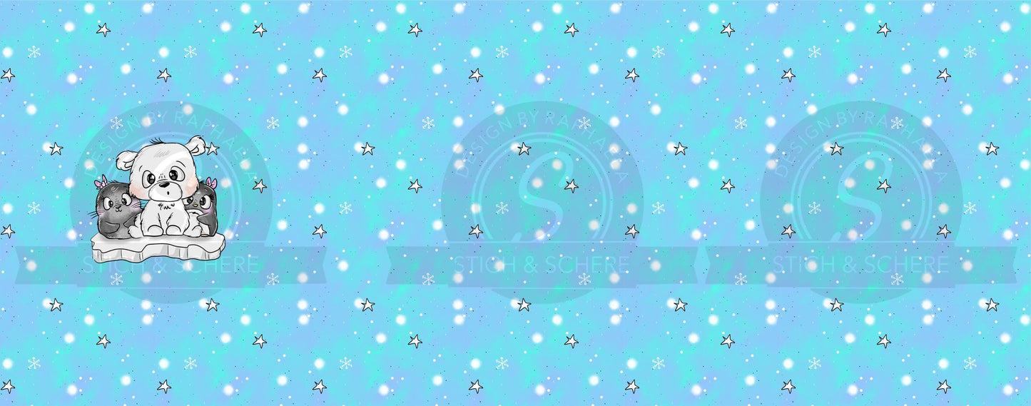 French Terry mit winterlichem Eisbär-Design & Kombistoff.