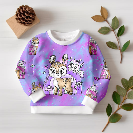 Jersey-Panel mit Regenbogen-Motiv & süßen Tieren.