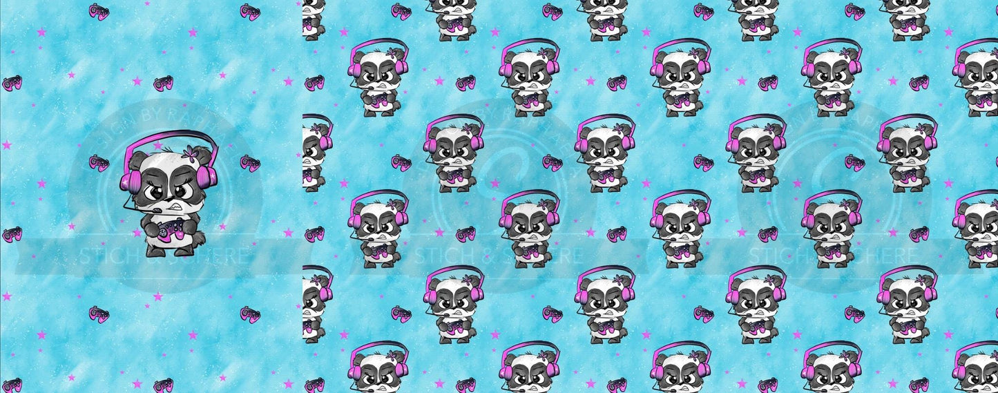 Meterware mit „Zockerpandi“ Gaming-Panda – Ideal für Baby- und Kinderkleidung.