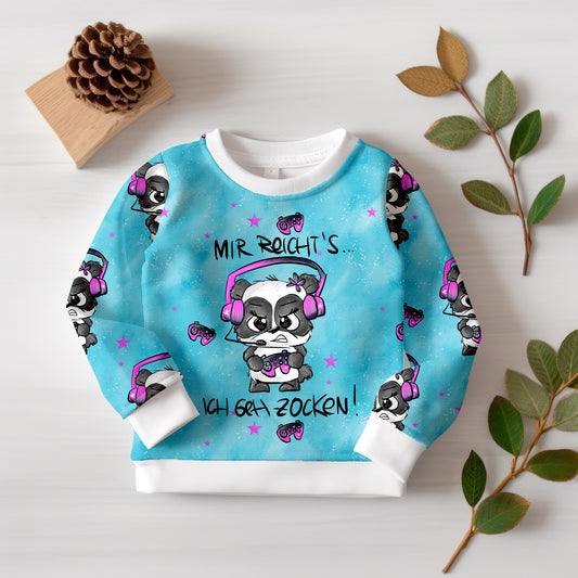 Verspielter Gaming-Stoff mit „Mir reicht’s… ich geh zocken!“ auf hochwertigem Jersey oder French Terry.