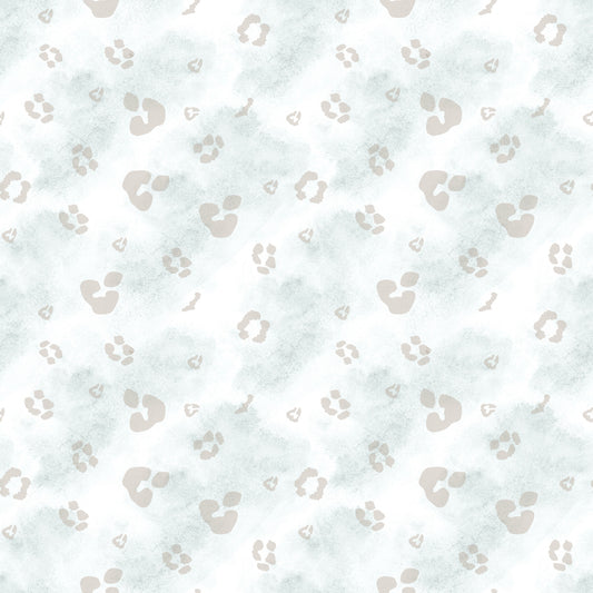 Kombi-Stoff "Kleiner Leopard" mit sanften Aquarellverläufen und Pfoten-Print.