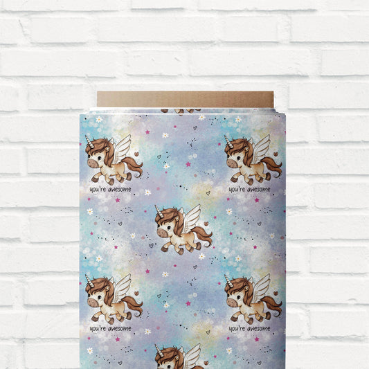 Hochwertiger Jersey-Stoff mit süßen kleinen Ponys und sanften Farben für Baby- & Kinderkleidung.