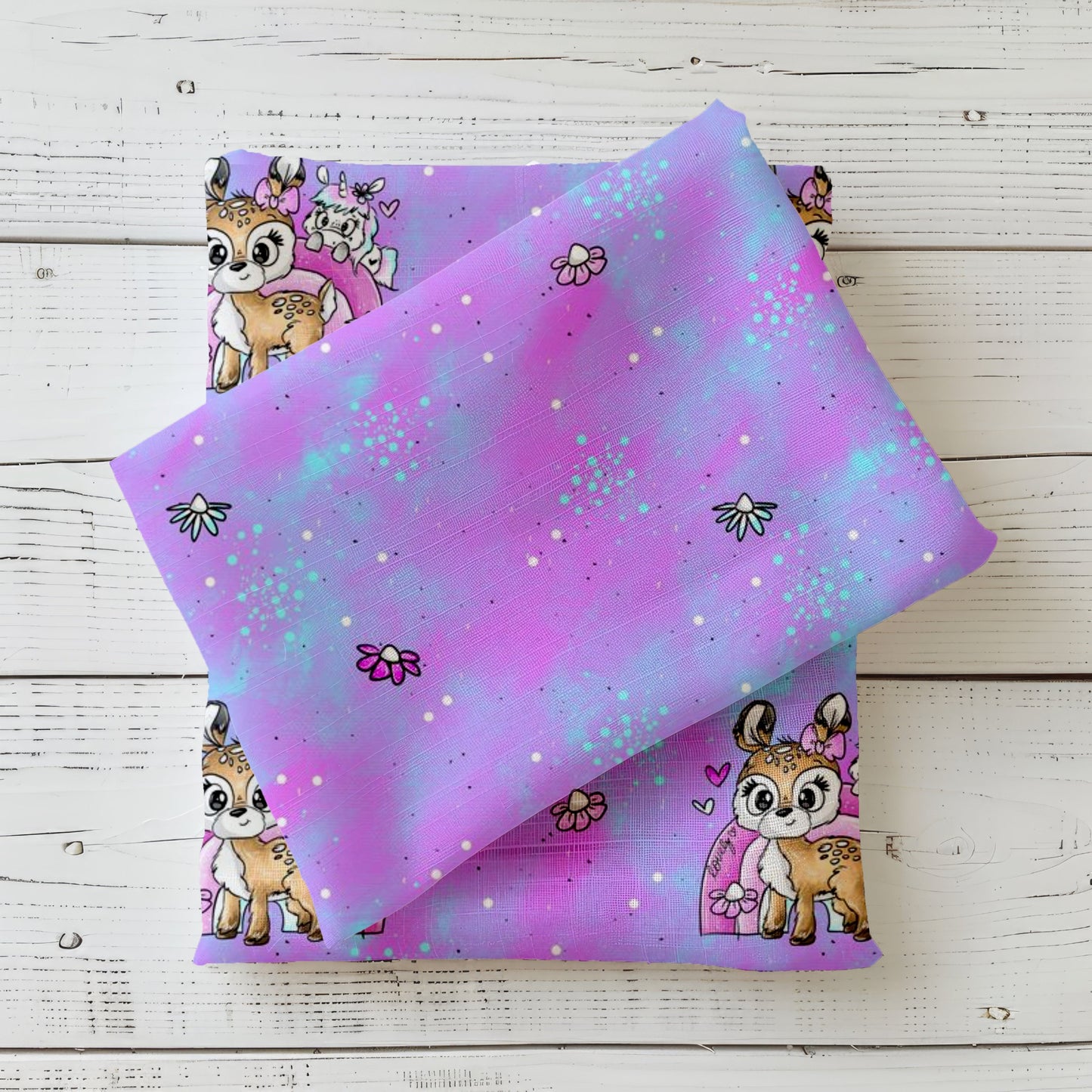 Kombistoff "Over the Rainbow" mit sanftem Farbverlauf in Lila, Rosa & Blau – ideal für Jersey oder French Terry.