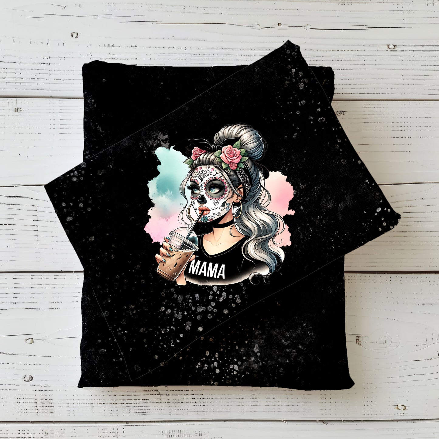 Gefaltetes Stoffpanel „La Catrina MAMA“ – Sugar Skull Design mit MAMA-Schriftzug.