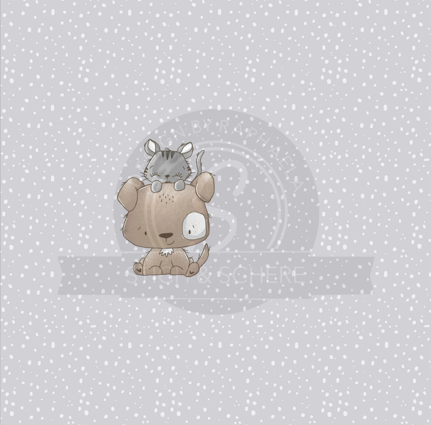 Stoffpanel „Little Memories“ – verspieltes Design mit Hund und Katze für selbstgenähte Kleidung.