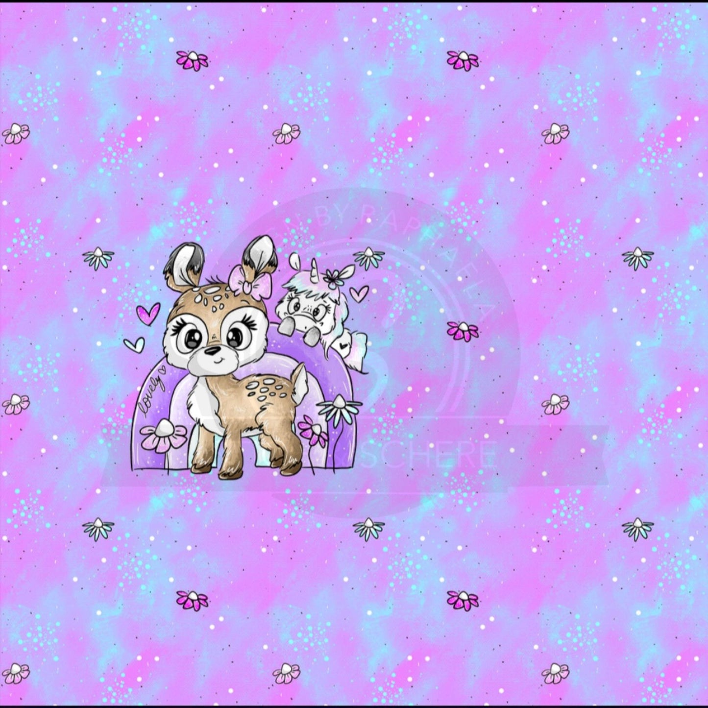 Magisches Stoffpanel mit Reh & Einhorn für Kinderkleidung.