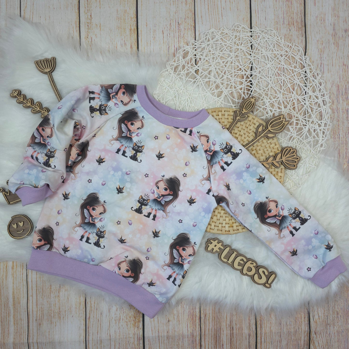 Kinder Pullover Größe 104 Fee Mädchen French Terry handgemacht