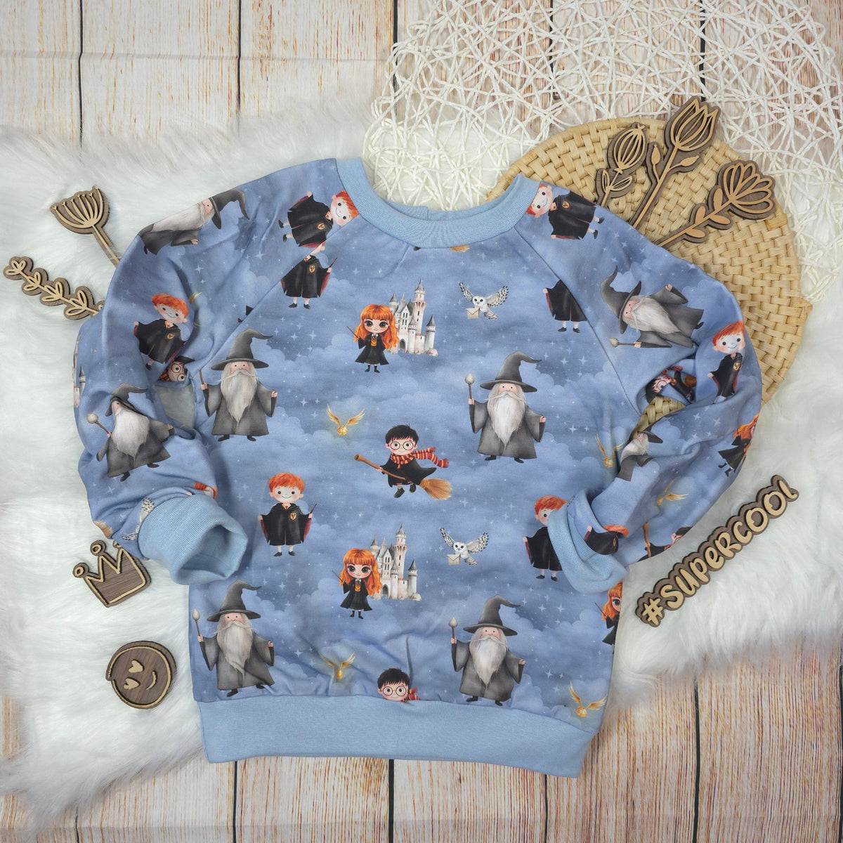 Kinder Pullover Größe 110 Zauber Design French Terry handgemacht