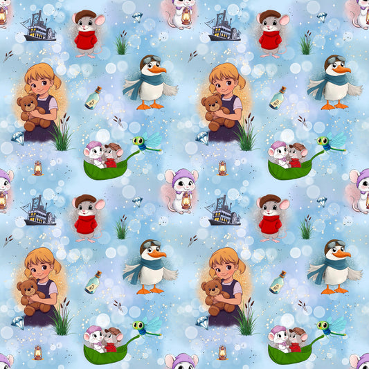 Kinderstoff "Retter in der Not" mit Mäusen, Pelikan & Heldin – Jersey & French Terry Meterware.