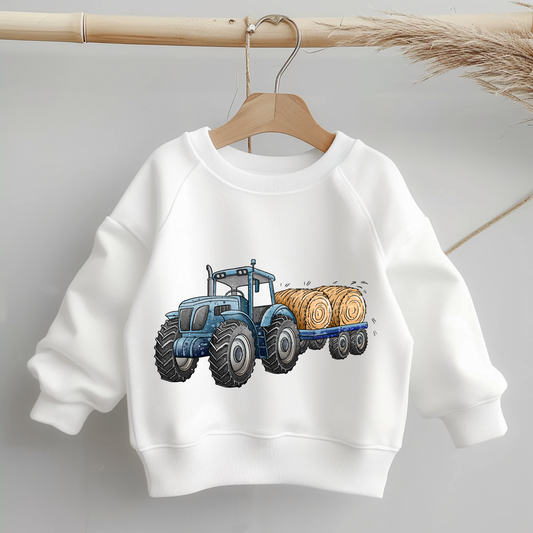 Glitzer-/ Bügelbild "Trecker mit Anhänger" blau