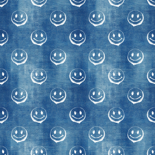 Stoff Meterware "Smiley" Denim blau - Jersey & French Terry