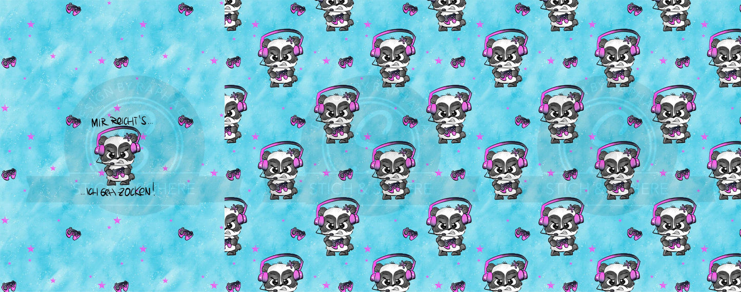Meterware mit „Zockerpandi“ Gaming-Panda und Text „Mir reicht’s… ich geh zocken!“ – Ideal für Baby- & Kinderkleidung.