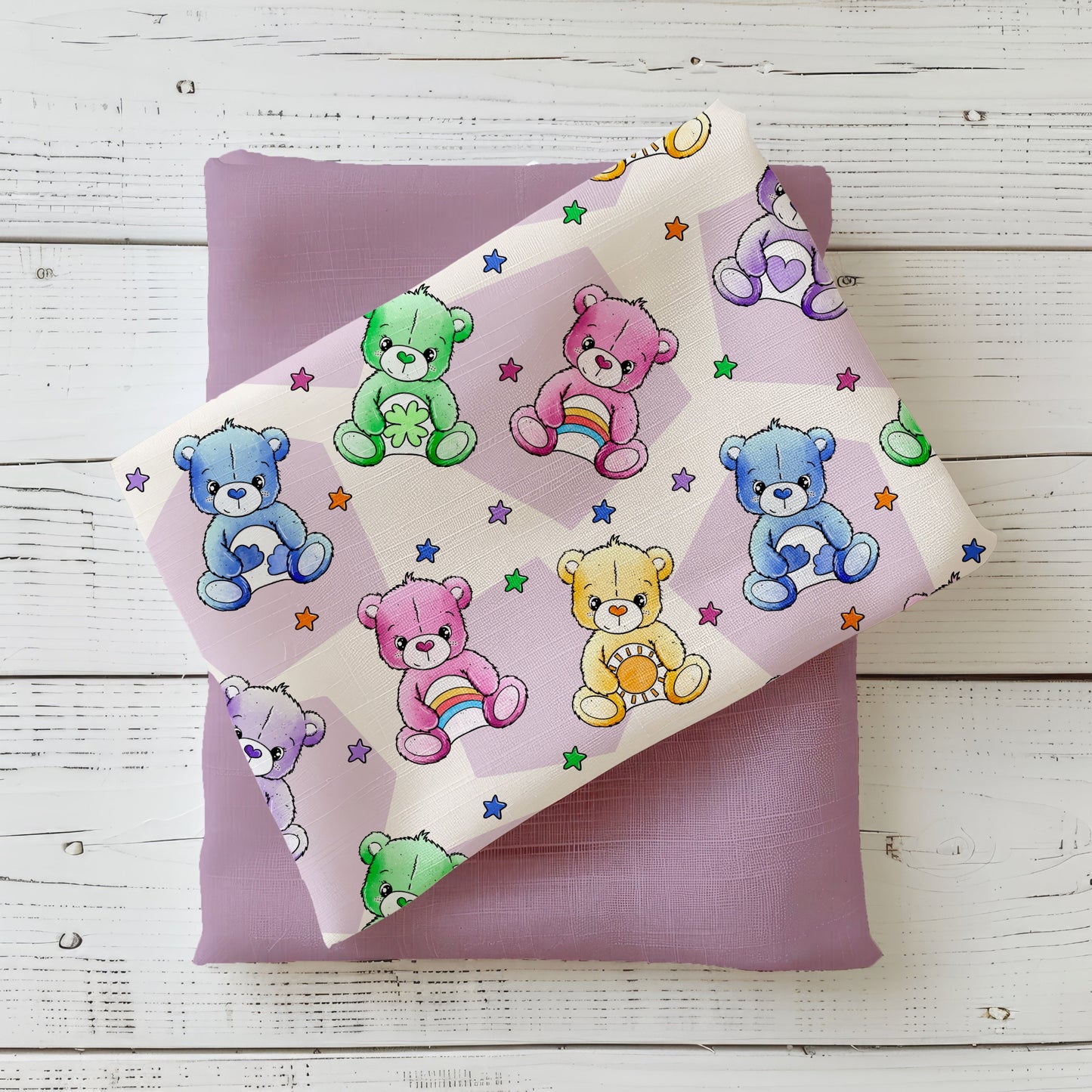 Regenbogenbärchen für dein Nähglück: Verspieltes Design mit bunten Glücksbärchen – perfekt für Babyaccessoires, Kuschelkissen & mehr.