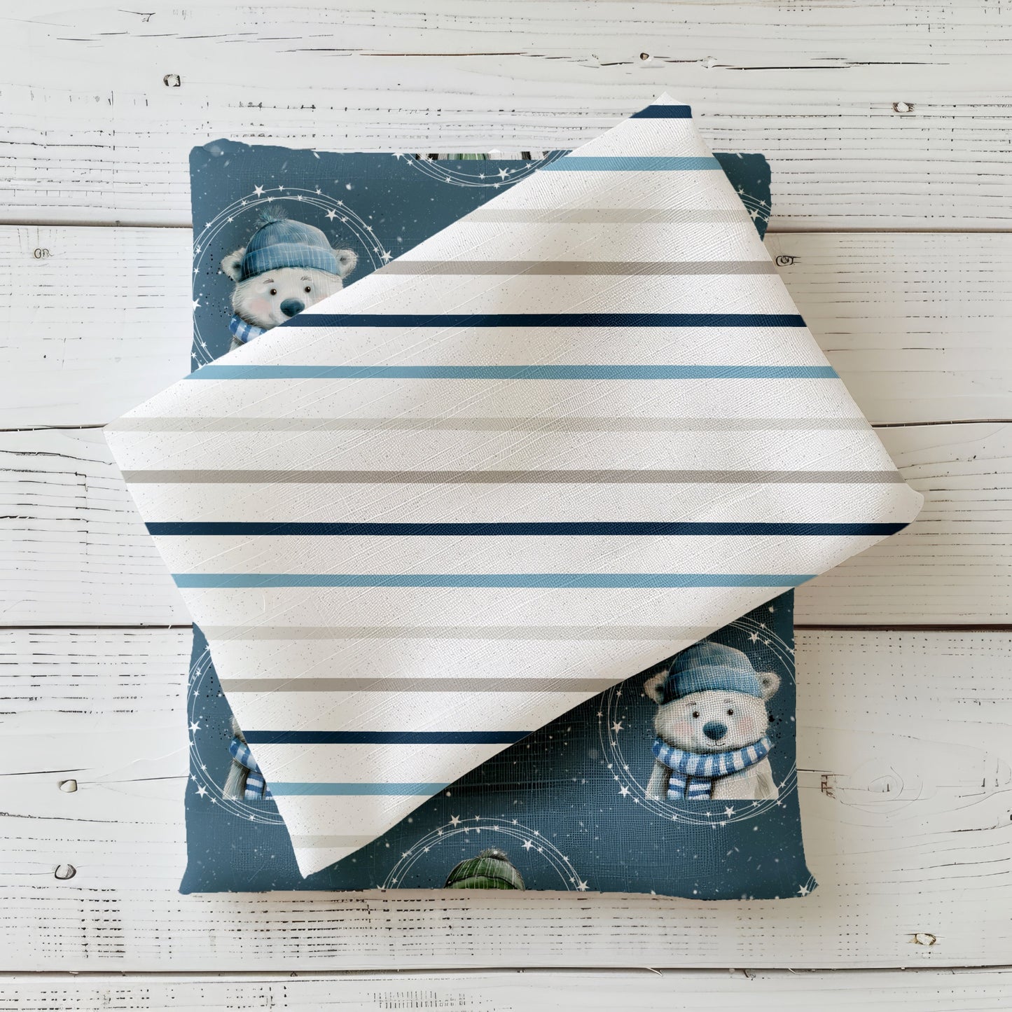 Kombistoff „Weihnachtsfreunde“ Streifen in Blau, Grau und Creme – passend zum Hauptdesign Weihnachtsfreunde.